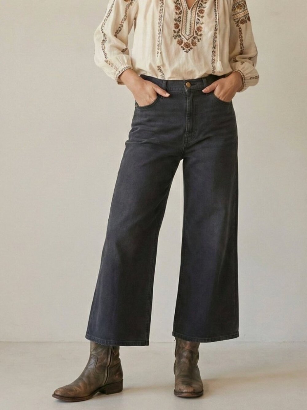 THE GREAT. Rider Wide Leg Jeans in Black wash Sz 30